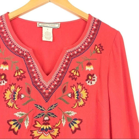 Flying Tomato Red Floral Small Embroidered Top - Picture 3 of 6